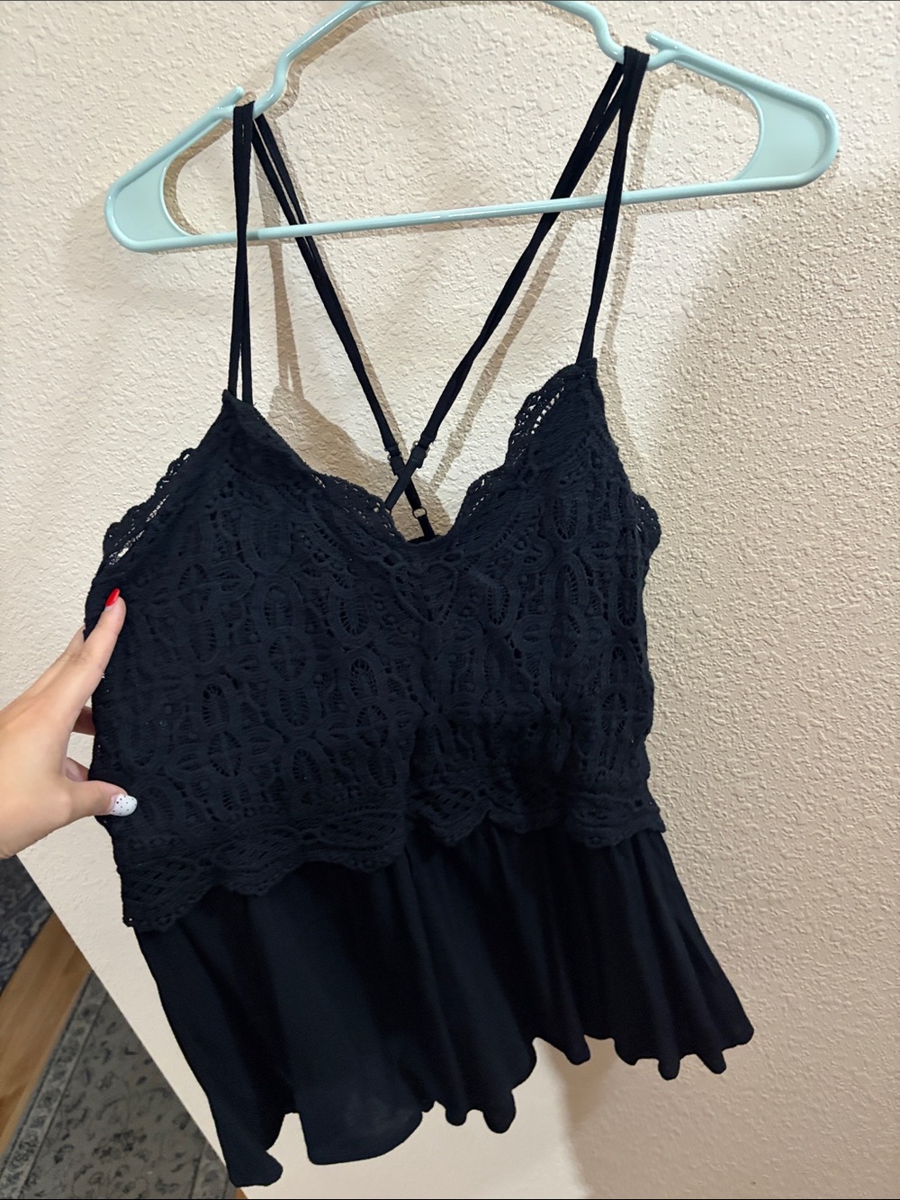Maurice’s Black Lace Peplum Strappy Tank Top